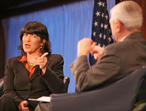 Christiane Amanpour, pictured here at a 2008 installment of The Kalb Report, will moderate an event next week with SMPA Director Frank Sesno. Hatchet file photo