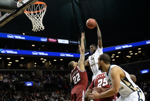 Isaiah Armwood goes up for a slam against UMass on Friday night. Samuel Klein | Photo Editor