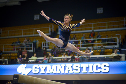 Freshman Liz Pfeiler's performance on the balance beam earned her a team-high score of 9.80. 