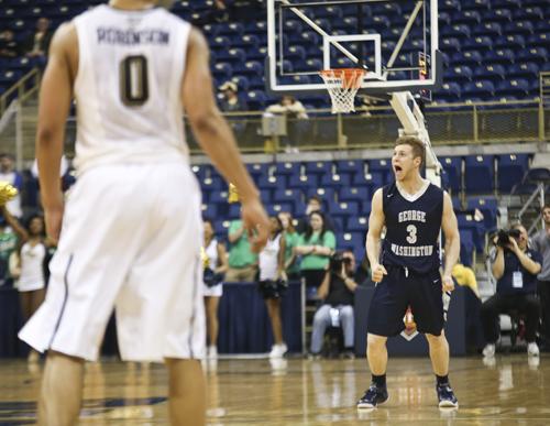 Freshman Paul Jorgensen celebrates after hitting a crucial three-point shot in the second half. Cameron Lancaster | Photo Editor