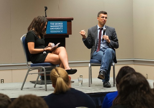 Vox's Ezra Klein discussed everyone from Donald Tump to Hillary Clinton at the Marvin Center Tuesday night. Andrew Goodman | Hatchet Staff Photographer